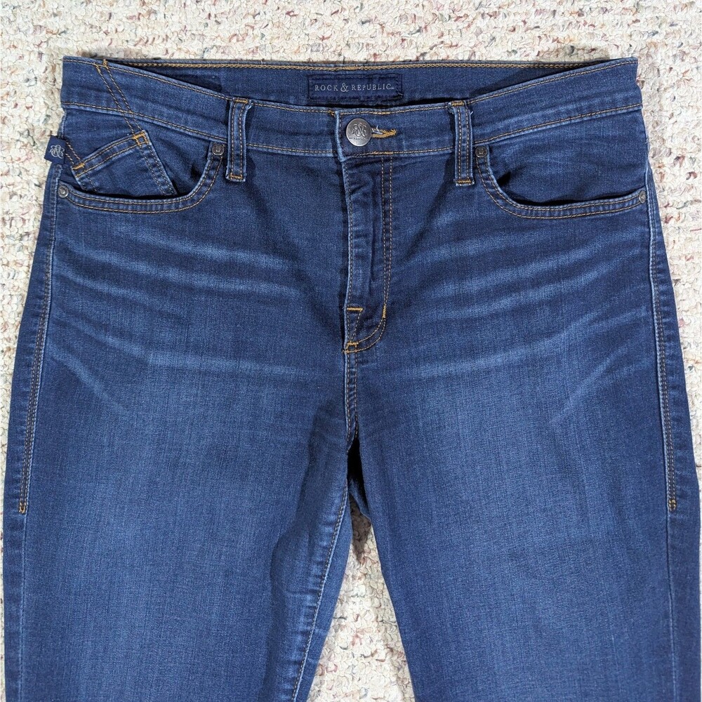 Rock & Republic Kasandra Blue Jeans Bootcut Womens 14 M Stretch Embossed Pockets - Picture 3 of 10